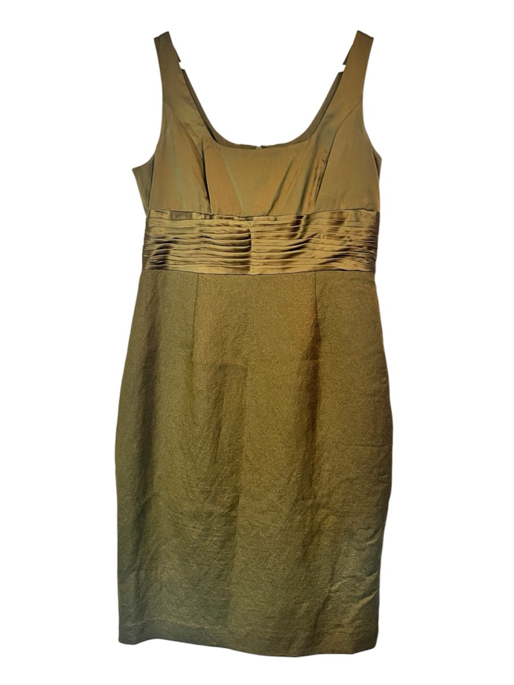 Adrianna Papell Occasions Olive Green Satin Ruched Sheath Dress size 8